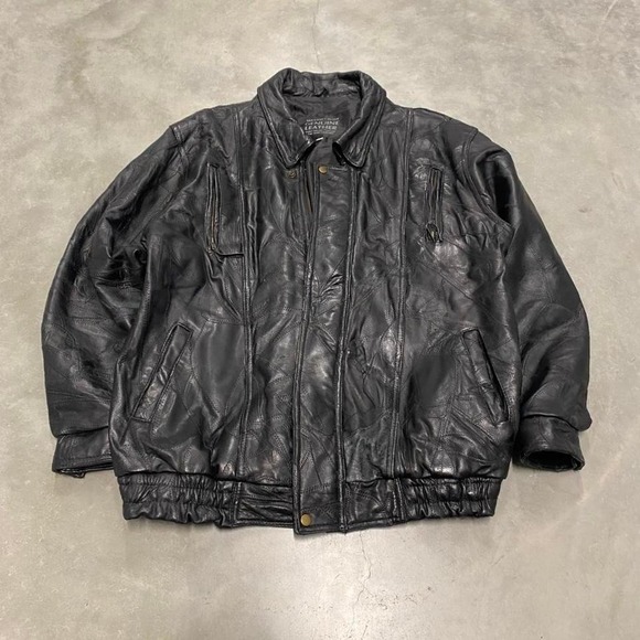 The Unbranded Brand Other - Vintage y2k 90s collared a-2 aviator black leather jacket